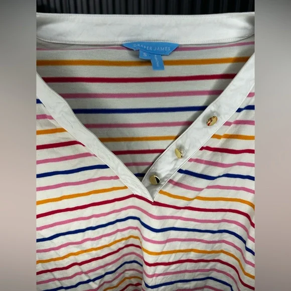 Women’s Draper James Pink Blue Striped Short Sleeve Blouse Designer Small - Picture 3 of 4